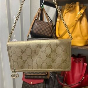 Gucci Gold Monogram Chain Wallet Shoulder Bag